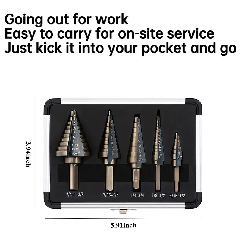 5PCS Titanium Step Drill Bit Set, High Speed Steel Cone Drill Bits 50 Sizes Multi-Hole Cutting Tool, Metal Hole Cutter for Iron Copper Wood Plastic Fiberglass, DIY Industrial Hand Tools, Perfect Father's Day Gift for Dad