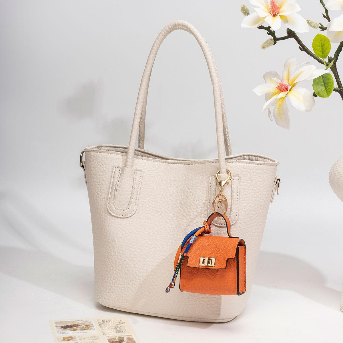 Mini Square Bag Pendant Keychain - High Quality Leather with Colorful Strap, Cute Car Keychain & Bag Charm Accessory