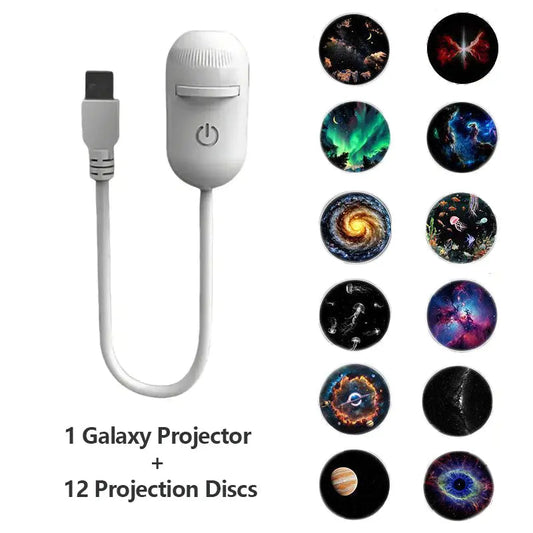 Proyector Galaxia 2 en 1 Proyector de Cielo Estrellado y Luz Nocturna USB Proyector de Galaxia Luz Nocturna para Decoración de Dormitorio, Pasillo y Techo (1 Luz + 3 Piezas)
