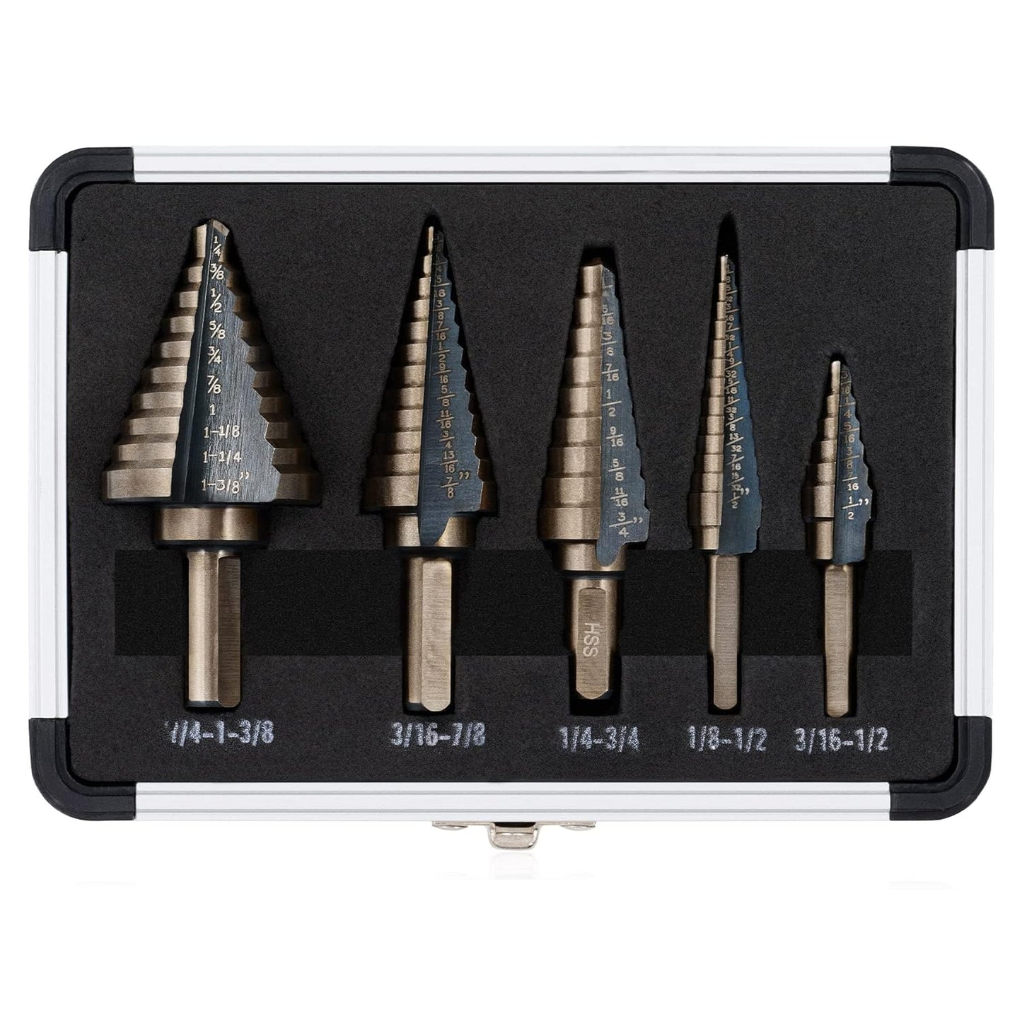 5PCS Titanium Step Drill Bit Set, High Speed Steel Cone Drill Bits 50 Sizes Multi-Hole Cutting Tool, Metal Hole Cutter for Iron Copper Wood Plastic Fiberglass, DIY Industrial Hand Tools, Perfect Father's Day Gift for Dad