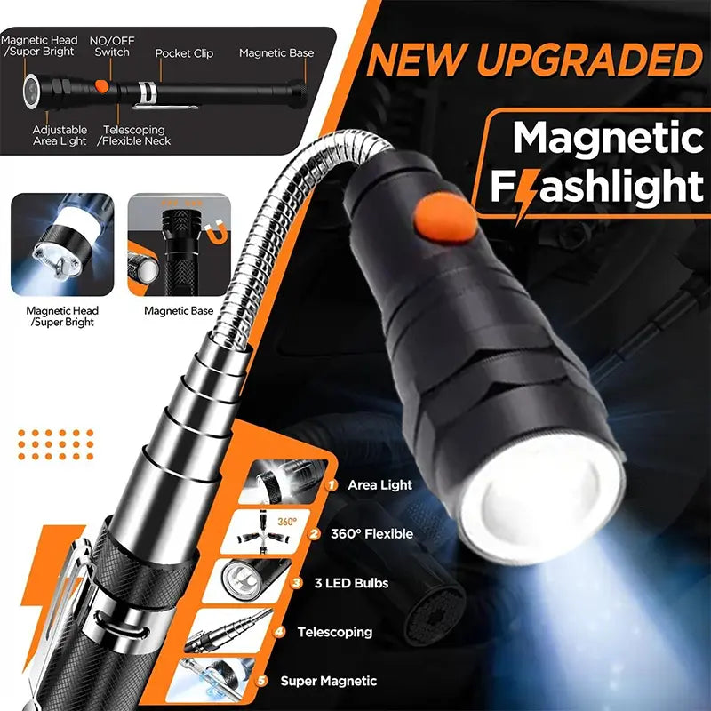 Extendable Magnetic Pickup Tools - Telescoping Magnet with LED Flashlight Gifts for Men, Fathers Day Mens Gifts from Daughter Son, Birthday Gifts for Men Dad Him,car accessories