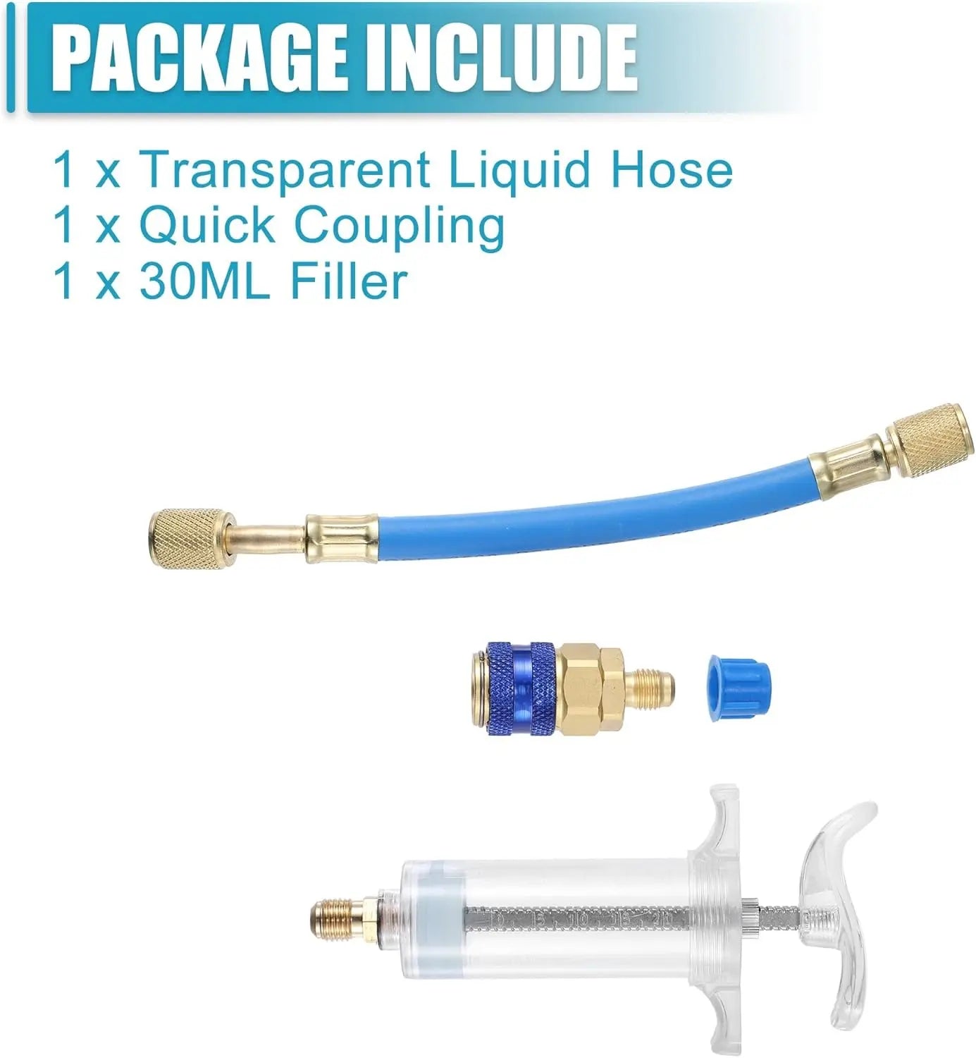 Oil and Dye Injectors Kit 30ml/1 Oz Hand Push Compressor Manual AC Oil Dye Injector with Quick Coupler 1/4 SAE Connector Car HVAC Compressor Oil Dye Injector Refrigerant Tool